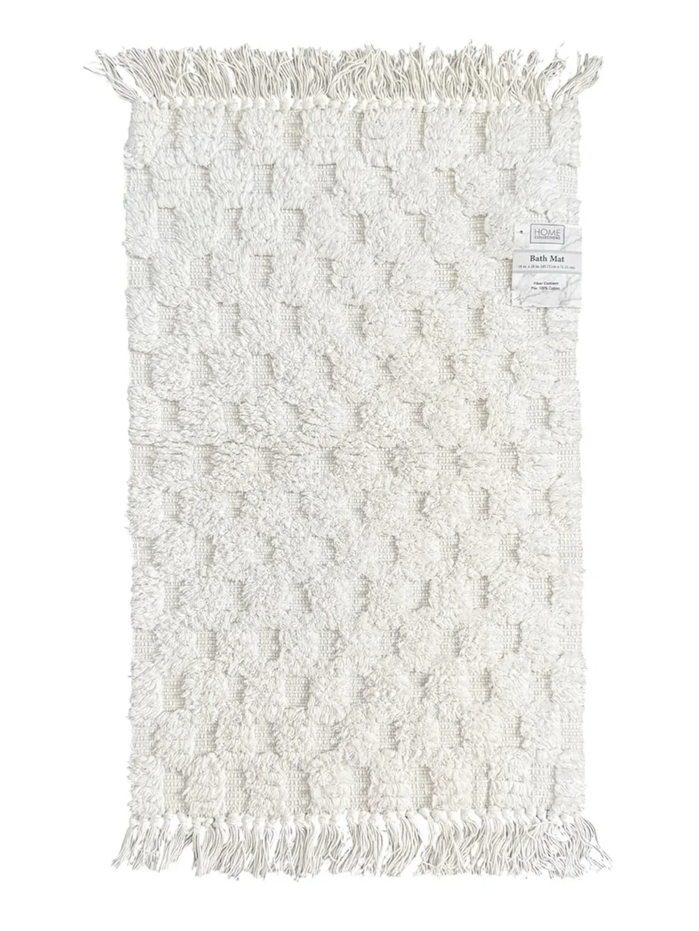 Home Collections Checkered Fringe Bath Mat Cotton Ivory 18x28 NWT